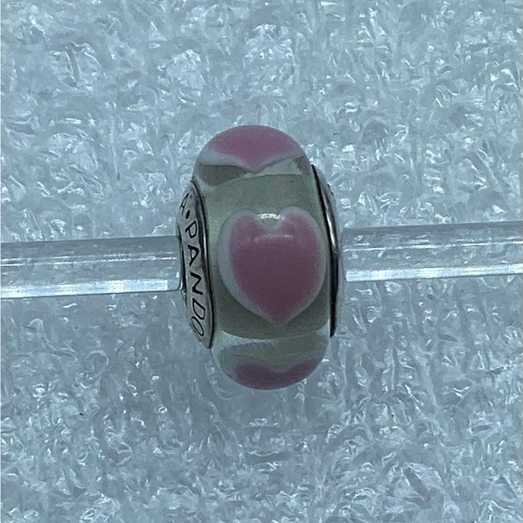 Pandora, “ Clear Love Pink Heart” Murano Glass S925Ale Charm 790660 M18-5 - Picture 1 of 4